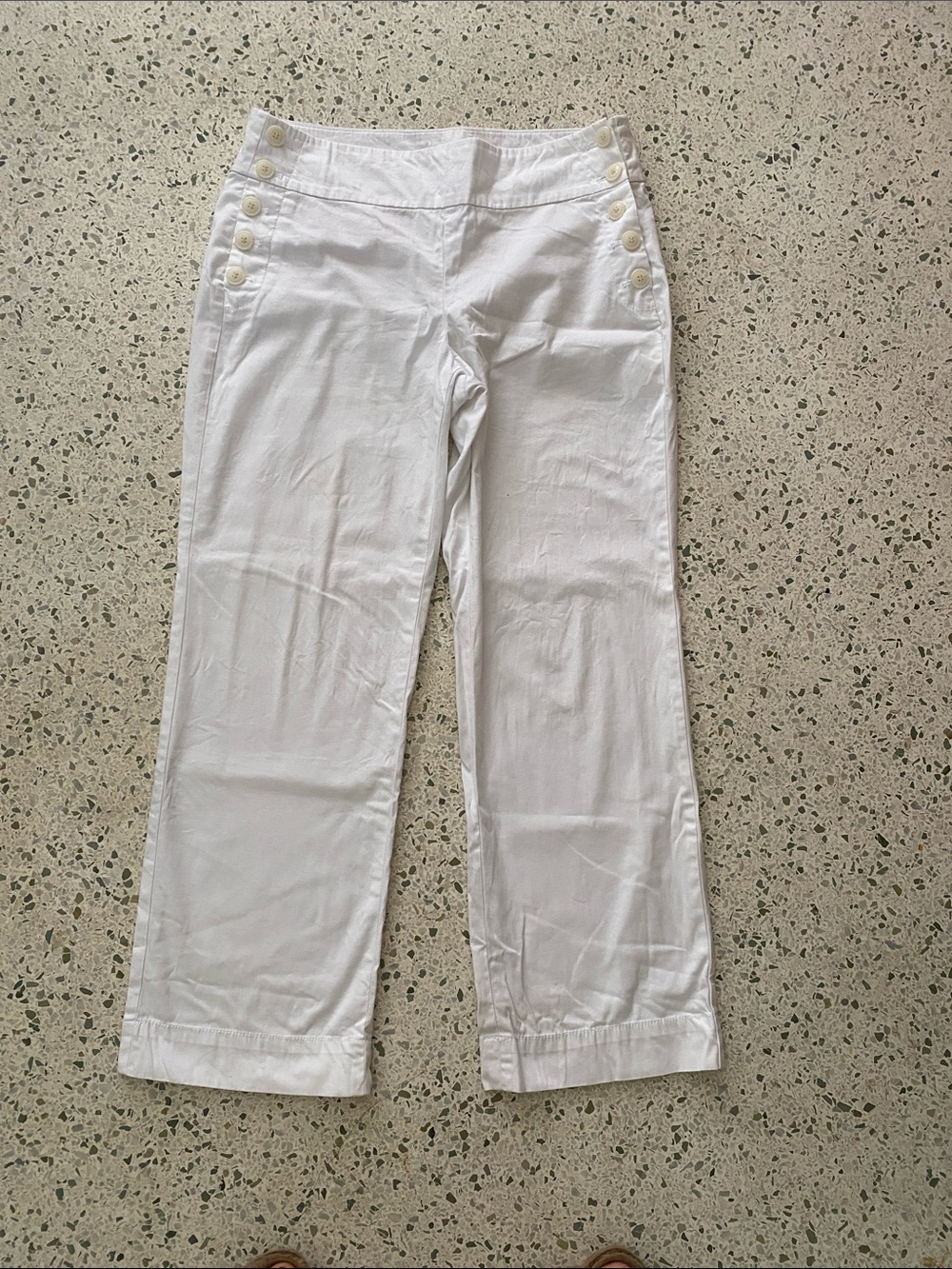 Talbots White Sailor-Button Wide Leg Cotton Trousers
